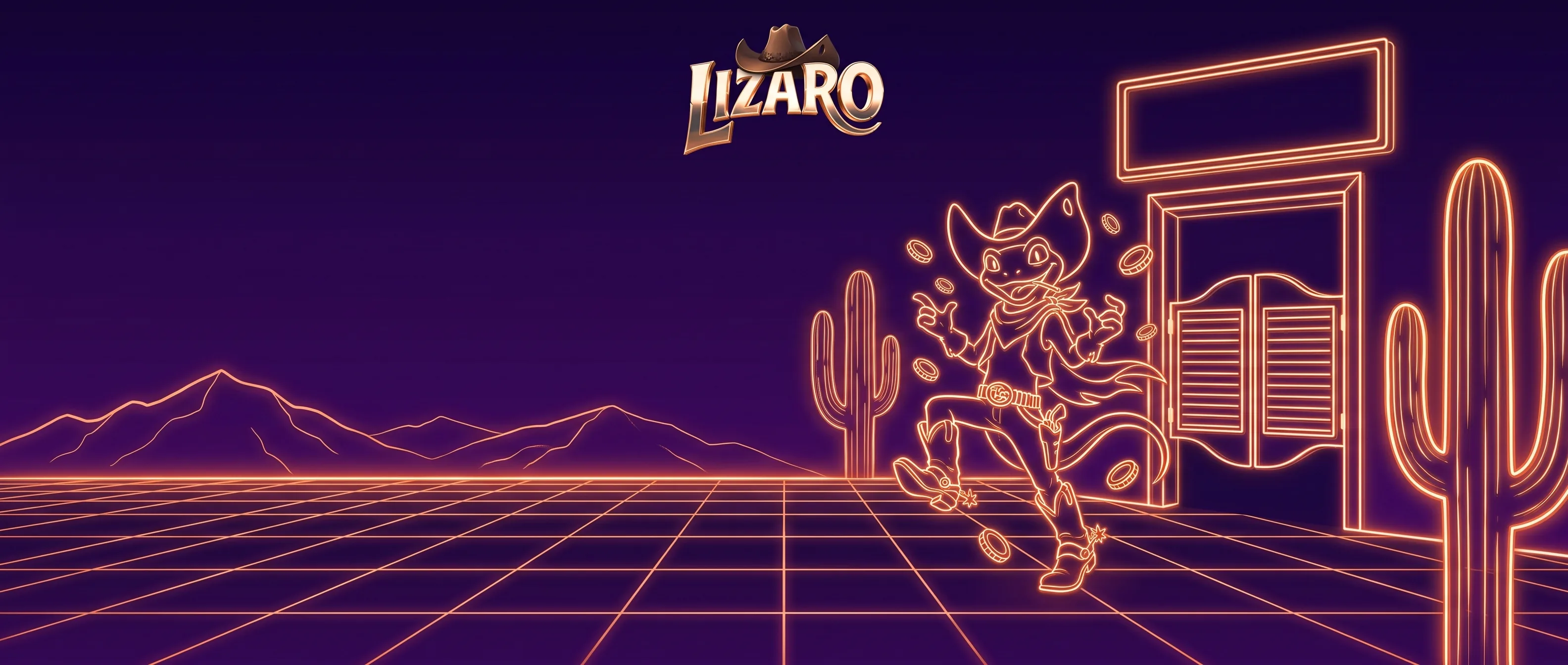 Lizaro neon western landscape with a cowboy and glowing cacti